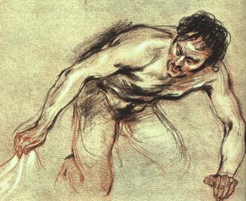 Jean-Antoine Watteau : Kneeling Male Nude